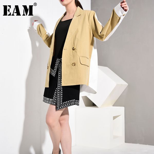 

eam] loose fit khaki contrast color big size jacket new lapel long sleeve women coat fashion tide autumn winter 2019 lc0860, Black;brown