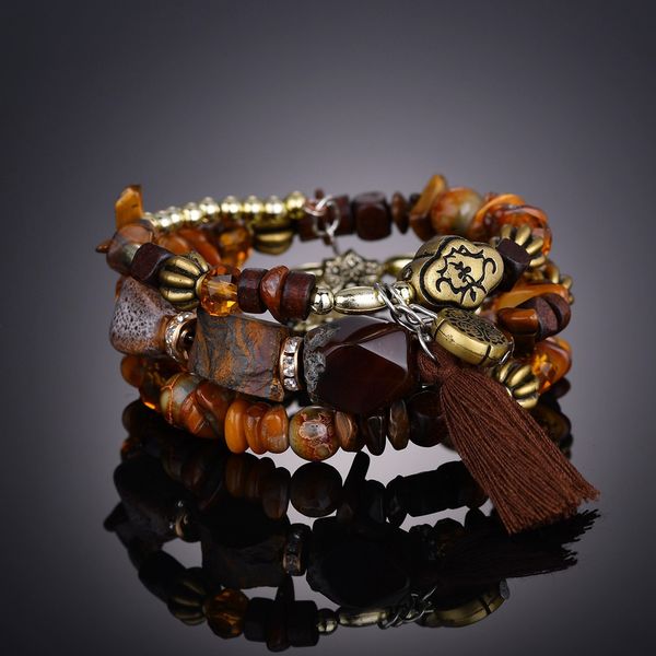 

fashion- and american fashion bracelet retro natural turquoise agate beaded multi-layer winding bracelet string, Black