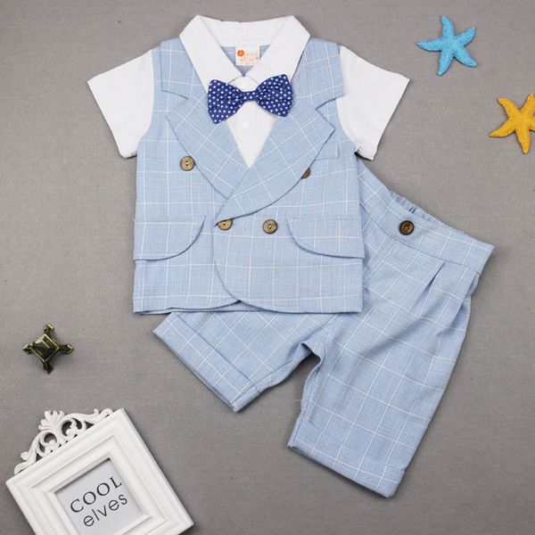 

kids suits boys summer plaid gentleman bow two-piece letter print 2019 girl fashion casual shirts pants outfits, White