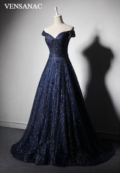 

vensanac 2018 v шеи линия sequined с коротким рукавом backless длинные вечерние платья партии кружева sash развертки поезд мантий выпускного, White;black