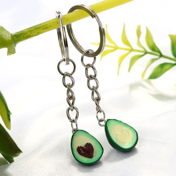 

cute green avocado friendship keychain set hearts asymmetric avocado gift friendship key chain, Silver