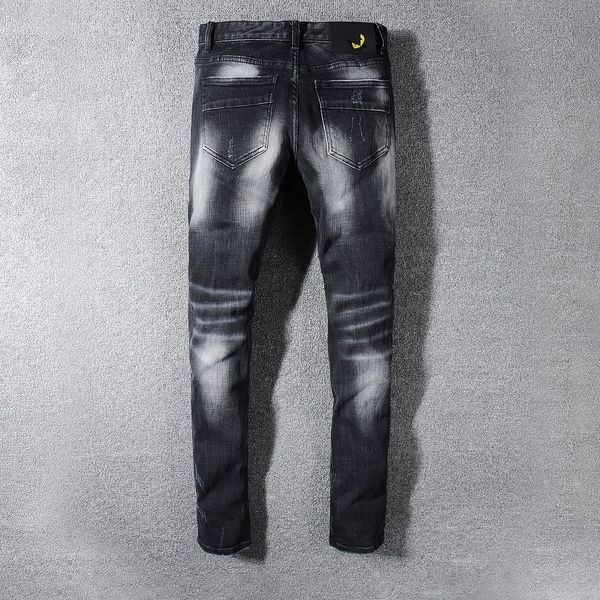 

mens designer jeans luxury eyes pattern pants casual shredded jeans with patch trendy hiphop clothes kanye west streetwear sale, Blue