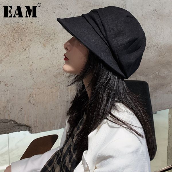 

eam] women black pleated stitch fishermen hat new round dome temperament fashion tide all-match spring autumn 2020 jq808