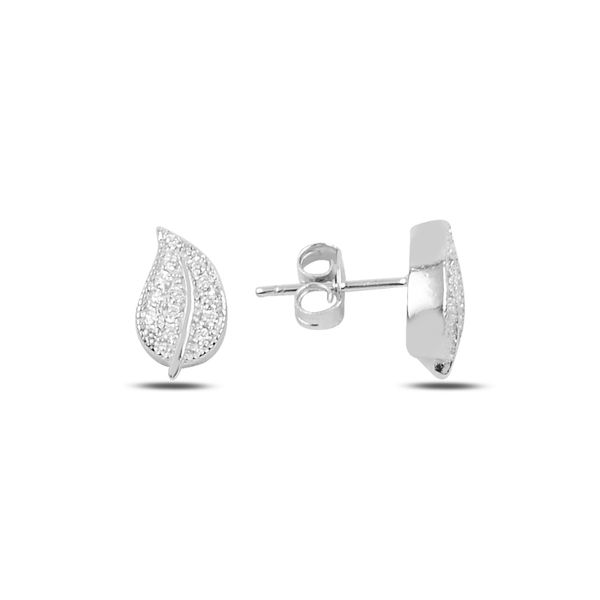 

armagano zircon cubic zirconia leaf earrings, Silver
