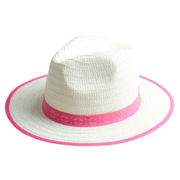 

fashion summer child straw sun hats trilby gangster cap boy girl wide brim sunhat kids beach hat panama hat with ribbow band 18, Yellow