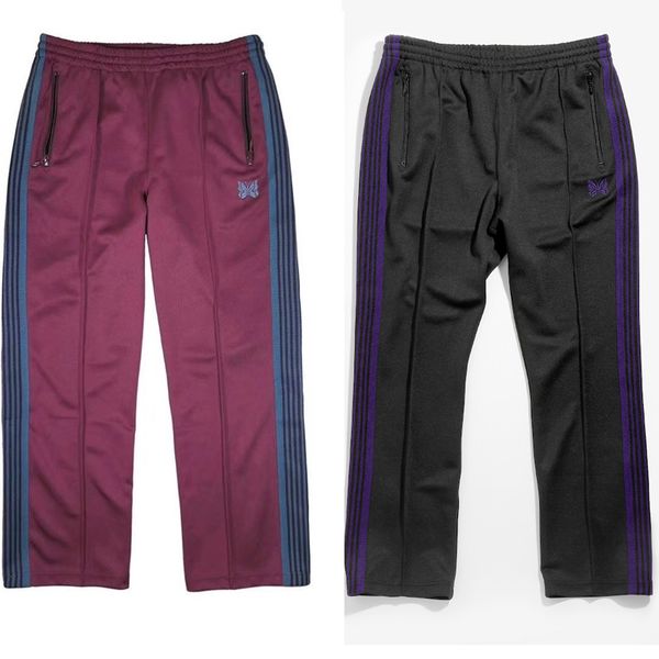 

purple awge needles sweatpants hip hop butterfly embroidery ribbon striped needles pants awge joggers sweatpants, Black