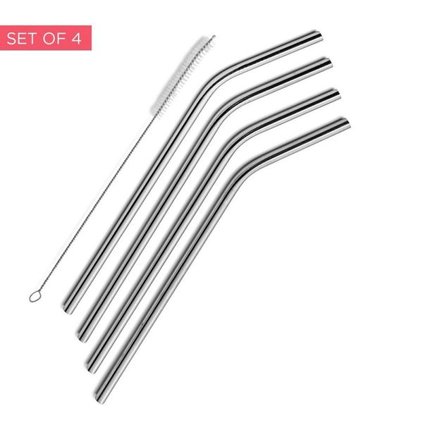 

kitchen recycle straws brush cleaner tool bar accessories set bent straw brush suction tube silver kitchen dining bar tools