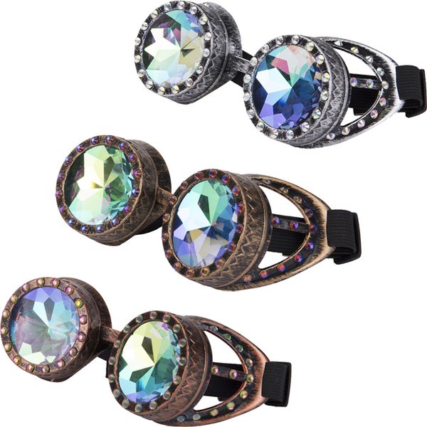 

florata kaleidoscope jewelry inlay steampunk goggles glasses gothic rave male punk sun glasses cosplay for christmas party, White;black