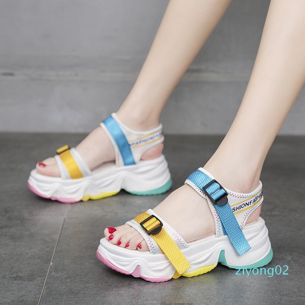 

rainbow sole open toe sport sandals women color buckle casual platform wedge sandals summer outdoor beach shoes women 2020 z02, Black