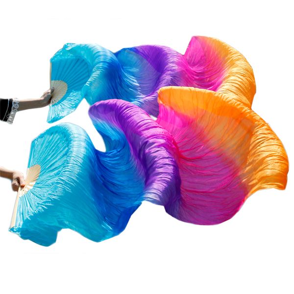 

100% natural silk veils dance fans 1 pair left+right hand belly dancing fans turquoise+royal blue+purple+rose+orange 180*90 cm, Black;red