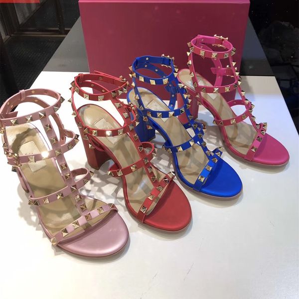 

new fashion stud women sandals genuine leather slingback pumps ladies high heels fashion rivets shoes party luxury designer high heel, Black