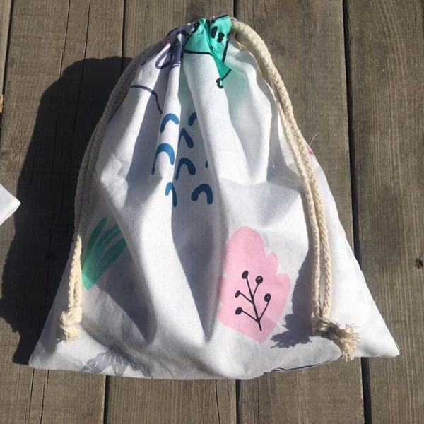 

1pc cotton twill drawstring pouch party gift bag print tree leaf yl420b