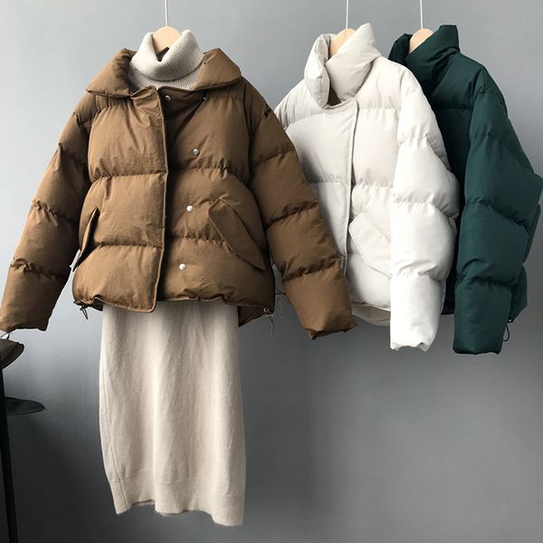 

2018 short women parkas sustans solid thick warm cotton padding jackets high street female winter casual coats green, Black