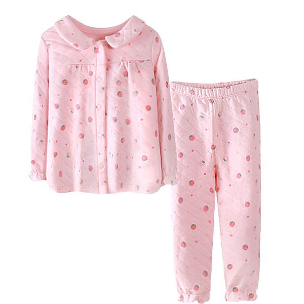 

2020 children autumn and winter thickened girls pajamas air cotton suit baby home service suit, Blue;red