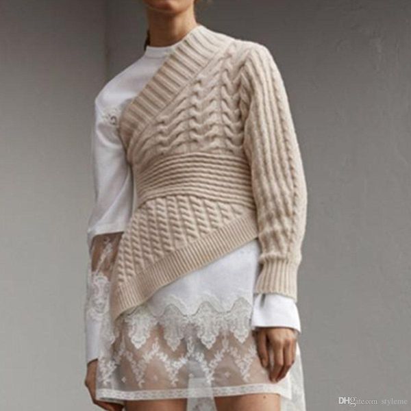 

designer women blouse sweater set 2019 brand same style asymmetric hem pullover jumpers and lace embroidered blouse knitwear outfit, White;black