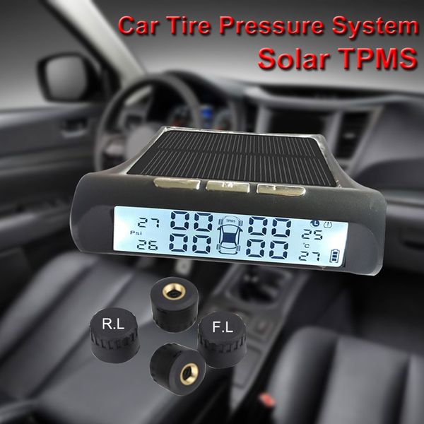 

usb or solar charging car tpms tire pressure monitoring system hd digital lcd display auto alarm tool wireless 4 external sensor