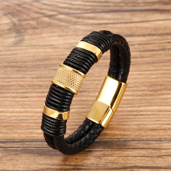 

mingao stainless steel charm magnetic black bangles for men leather leather woven punk rock bangles jewelry accessories friends, Golden;silver