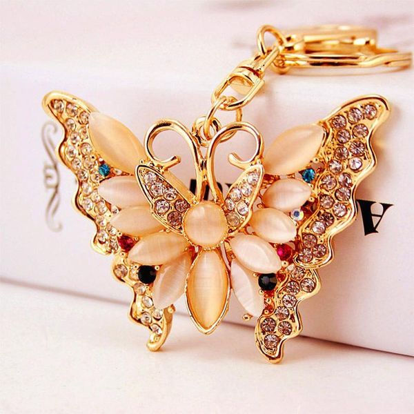 

animal butterfly pendant key chains crystal rhinestone cat eye stone paved alloy keyring keychains ornament craft fashion car key rings, Slivery;golden