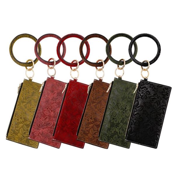 

2019 original grade cloth embossed pu leather bracelet key chain european and american car wrist key ring portable parts bag, Black