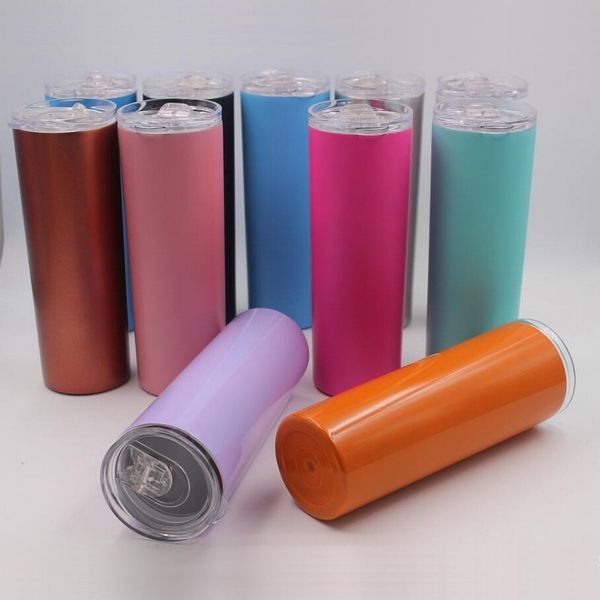 

20oz kinny tumbler 12 color tainle teel mug double layer vacuum in ulated traight cup beer coffee mug with lid and traw dhl