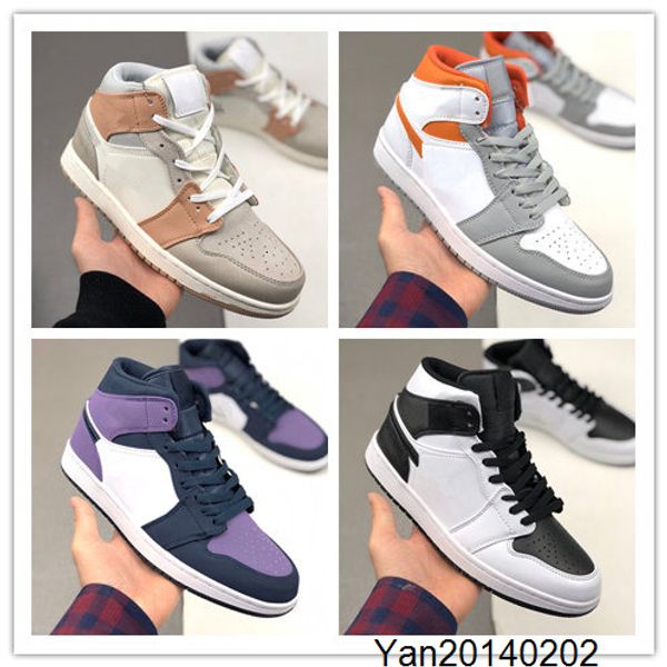 

wholesale with box 2020 new orange grey 1s i men women mid basketball shoes outdoor trainers good quality size 36-45