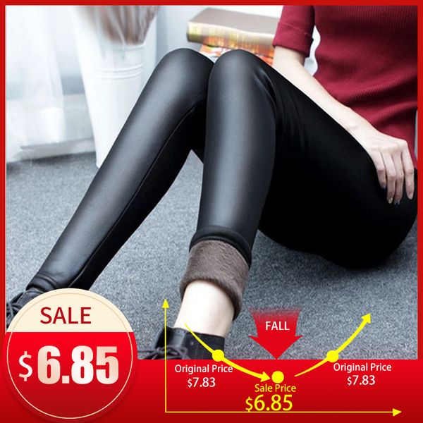 

women winter faux leather pants warm velvet pant high waist trousers female thick stretch pantalon femme plus size 4xl, Black;white