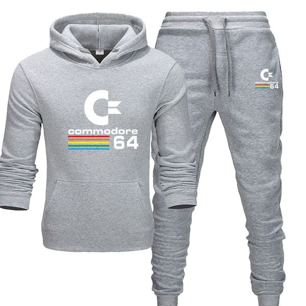 

new tracksuit men sportswear set fleece hoodie suit c64 letter print male chandal hombre autumn winter hoodie+pants set, Gray