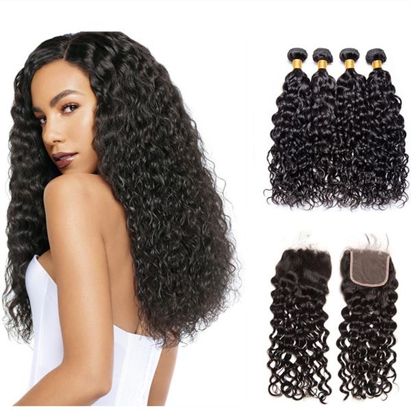 

viya 9a malaysian remy волосы 4 пакета с кружевной закрытием волна волна и 2 + 1 закрытие нет путаницы без проливки бесплатная доставка, Black;brown