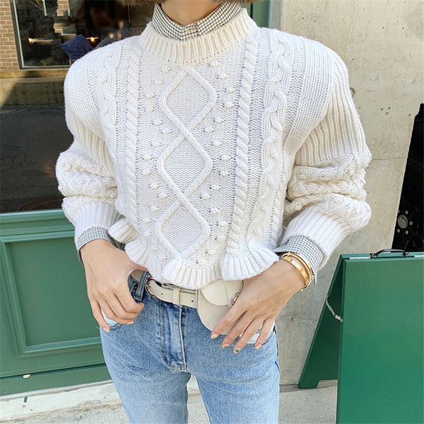

hzirip женские свитера jumper 2020 новая мягкая теплая короткие трикотажные свитера crop tops фонарь рукава solid color candy трикотаж, White;black