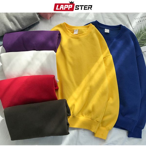 

lappster men japanese streetwear solid hoodies 2020 fall hip hop korean sweatshirts hoodies velvet colorful clothing plus size, Black