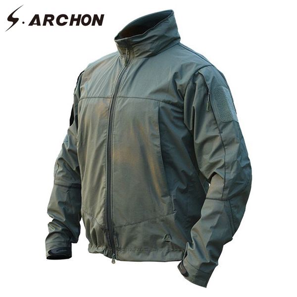 

s.archon soft shell windbreaker men jacket camping breathable lightweight tactical jacket waterproof army hiking coat, Blue;black