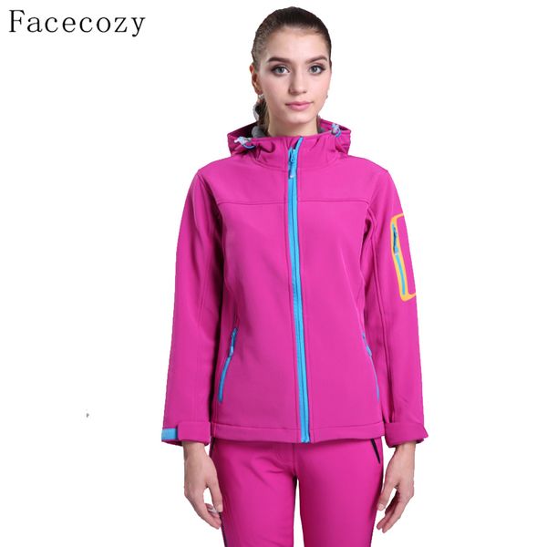 

facecozy women winter fishing softshell jacket female hooded outdoor breathable windproof solid color hunting clothes, Blue;black