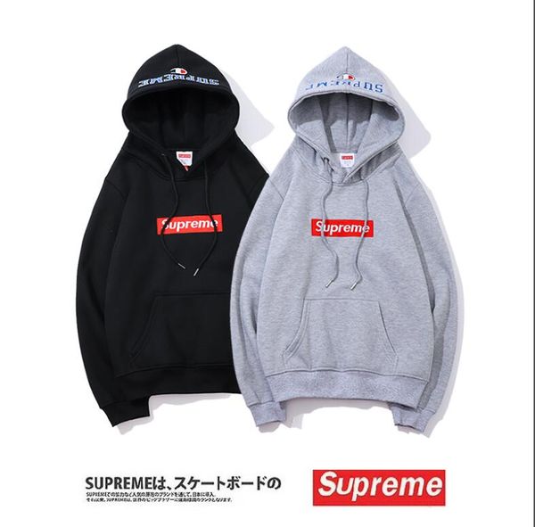 

abc supreme new classic fashion casual paris embroidery hip hop steetwear men's women hoodie skateboard ribbon pullover sweatshirt, Black