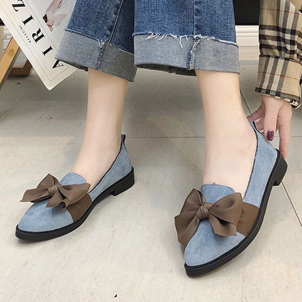 

plus size women flats big bowtie slip on shoes low heels ladies shoes faux suede boat woman loafers zapatos mujer dfv67, Black