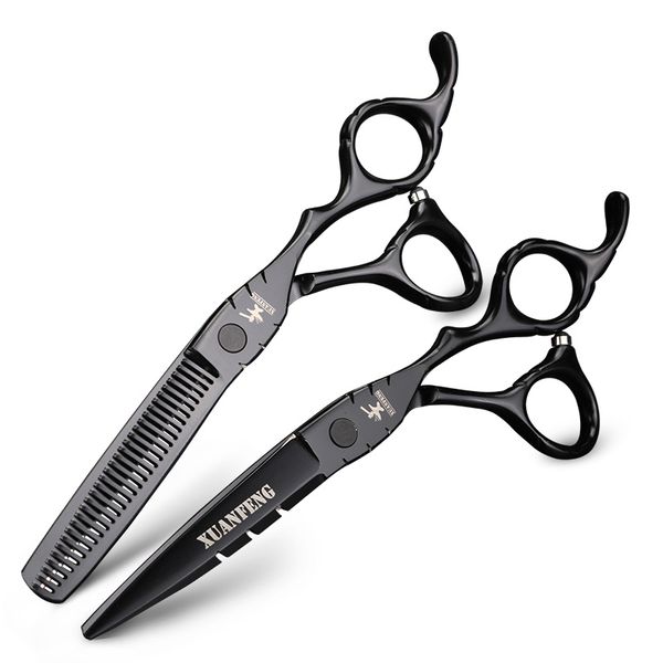 

xuanfeng 5.5 inch 6 inch jp black hair scissors barber shop thinning cutting scissors set barber japan 440c shears with bag
