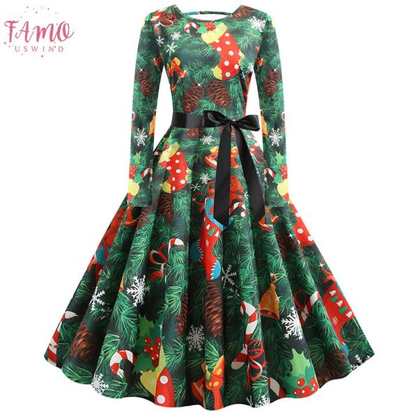 

s 5xl christmas print vintage dress women autumn floral winter long sleeve midi party dress pin up 50s 60s robe plus size, Black;gray