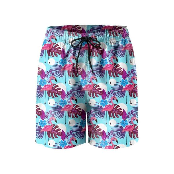 

men's swimming trunks flamingo party gym beach board shorts custom bird and tropical flowers background teal pink flamingos pattern lea