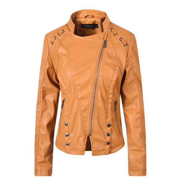

2019 new women faux leather jacket winter autumn women outwear coat female leather jacket zipper rivet washed pu, Black