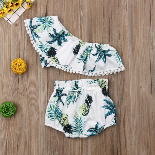 

toddler baby girls clothes pineapple print crop +briefs 2pcs outfit set clothes summer, White
