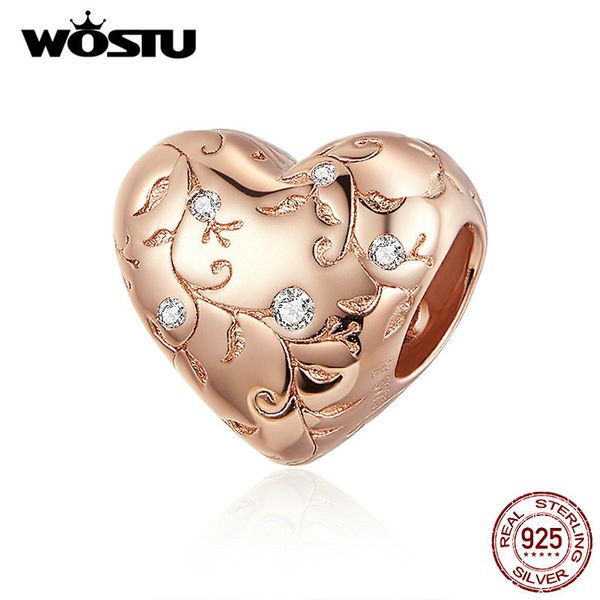 

wostu 925 стерлингового серебро цветок ретро узоры сердце шарики розового золота шарма f оригинал браслет подвесок diy ювелирные изделия dxc, Blue;slivery