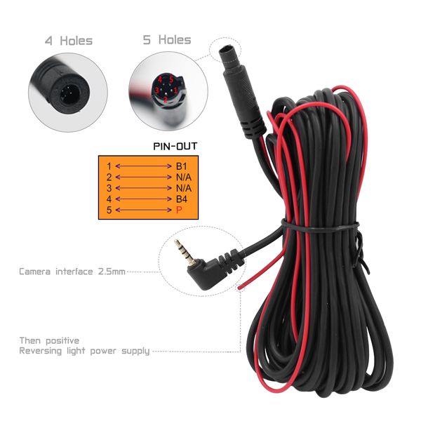 

6m/10m meter 4pin/5pin car rca car reverse rear view parking camera video cable 2.5mm jack