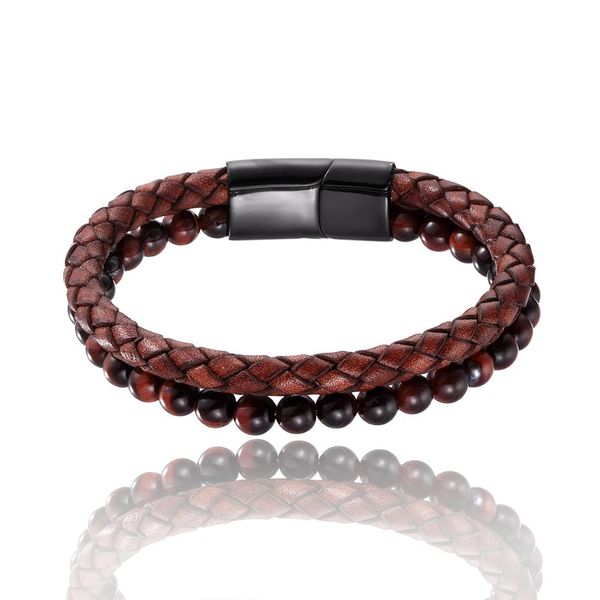 

new stainless steel 6mm natural tiger eye beads bracelet weave genuine leather stainless steel bracelet women men wrist band, Golden;silver