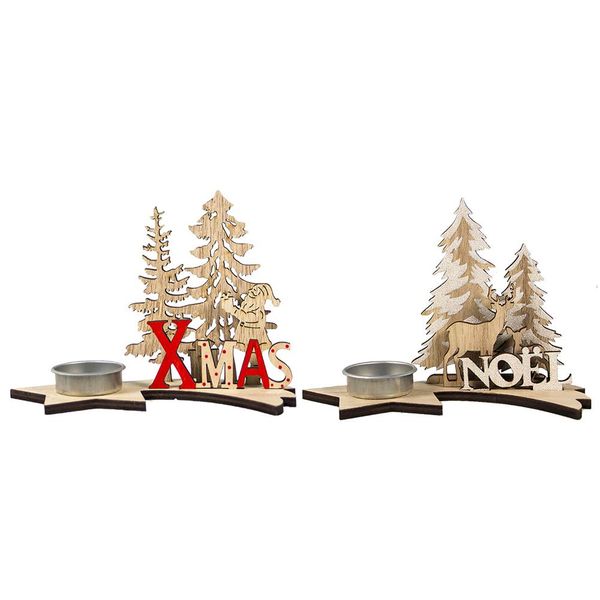 

2 pcs/set christmas tree santa claus wooden candlestick decorations party candle holder diy christmas ornaments painted