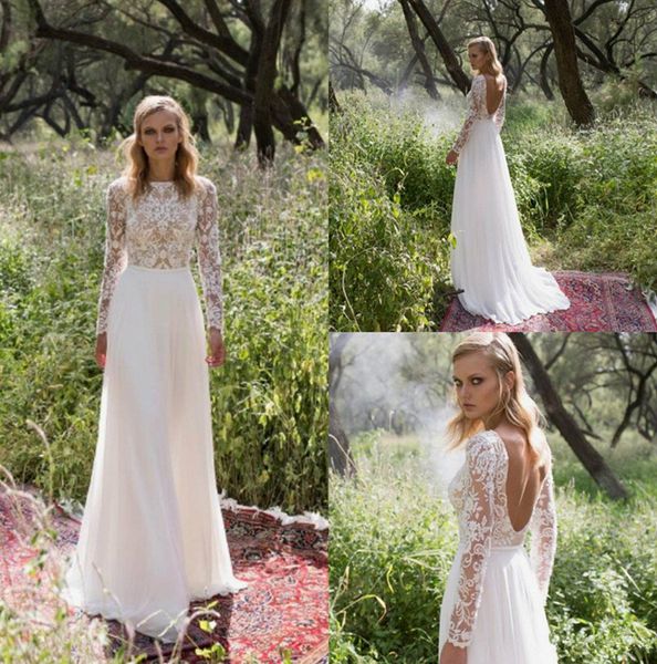 

limor rosen long sleeve country wedding dresses backless lace vestido de novia bohemian forest boho beach wedding dress 3905, White