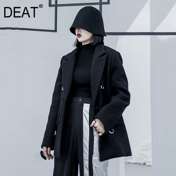

deat] women bandage black temperament blazer new lapel long sleeve loose fit jacket fashion tide spring autumn 2019 13e669, White;black