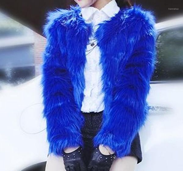 

chic soft pink blue faux fur coat for women 2017 outerwear long sleeve fur jacket furry plus size overcoat1, Black