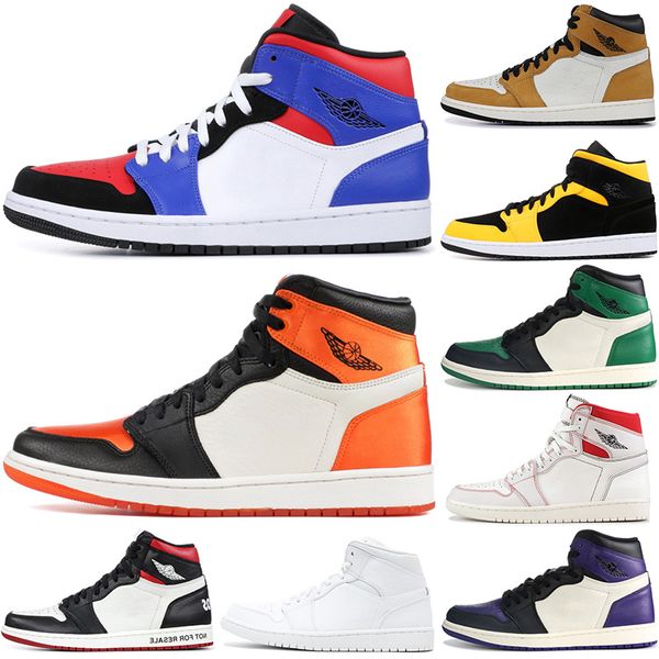 

wholesale not for resale basketball shoes 1 1s phantom union white black bred toe court purple mens athletic sports sneakers 7-12