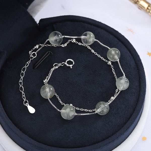 

natural crystal green ghost green strawberry crystal sterling silver bracelet lucky transport peach blossom retro chinese-style, Black