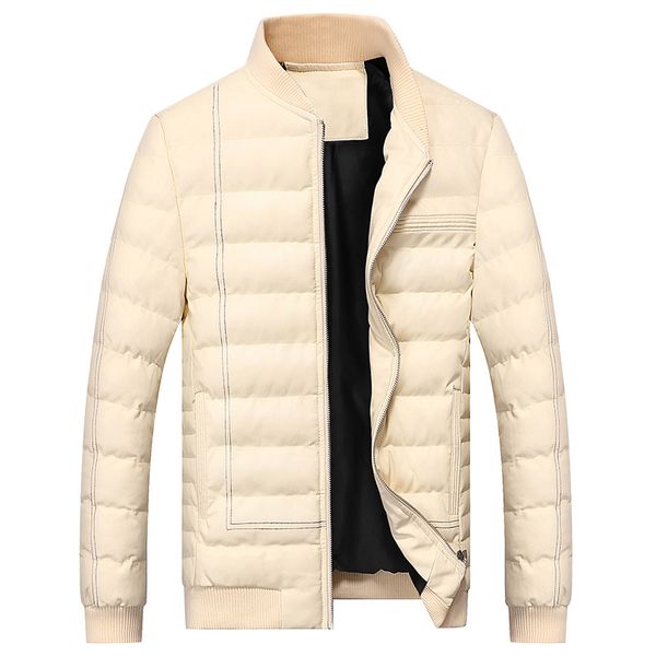 

2018 winter men's cotton clothes open wire knitted baseball collar silk floss leather cotton-padded clothes men's leather jacket, Black