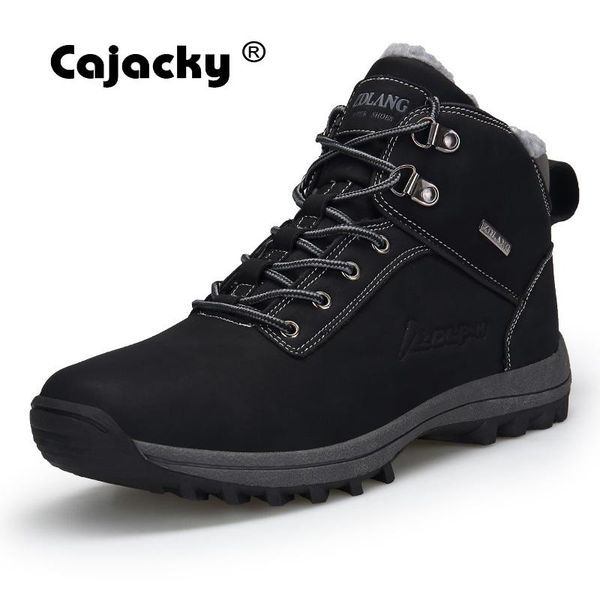 

cajacky snow boots men plus size 47 46 winter autumn ankle boots warm plush botas hombre winter shoes waterproof, Black